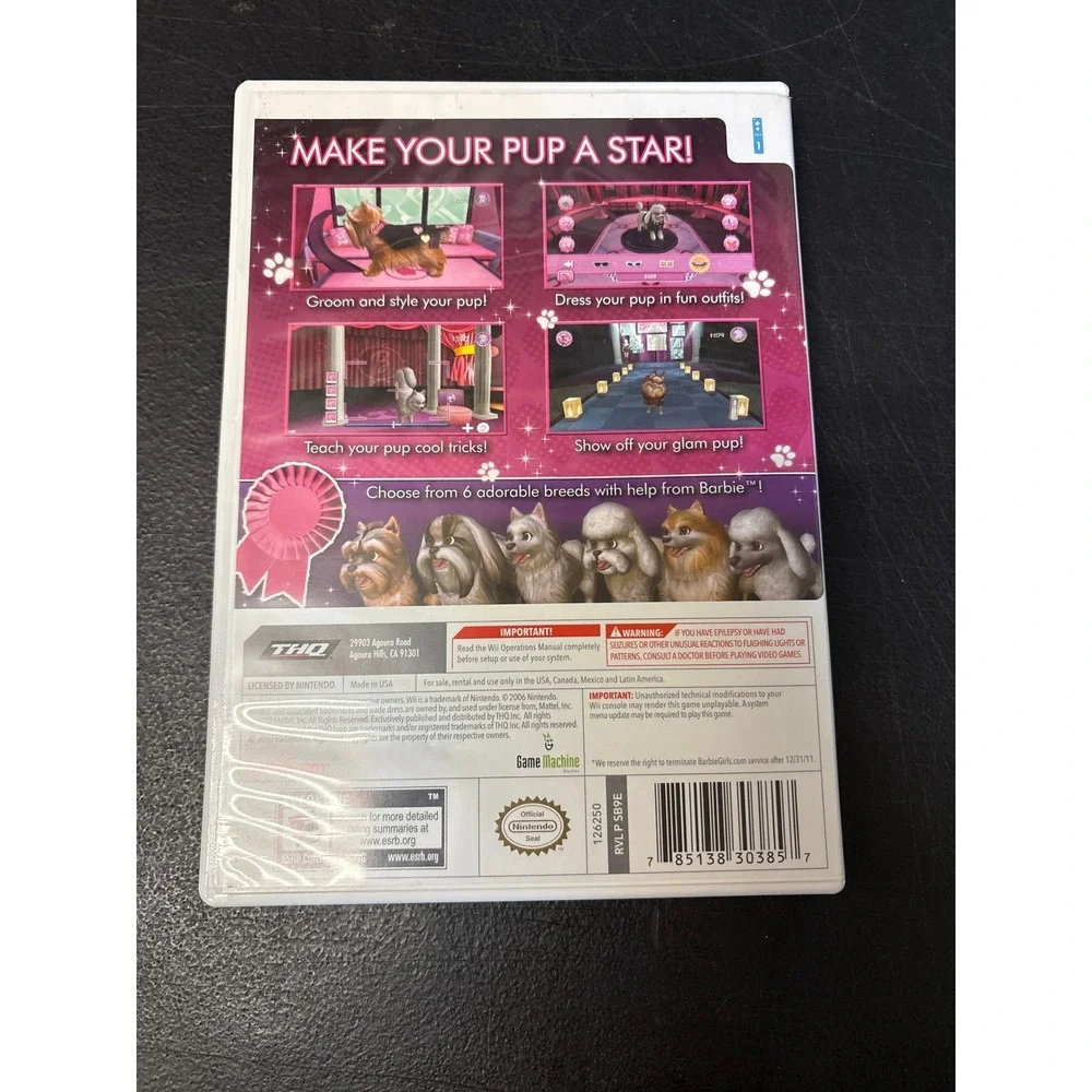 Barbie Groom‎ and Glam Pups Nintendo Wii Video Game Complete Disc Case